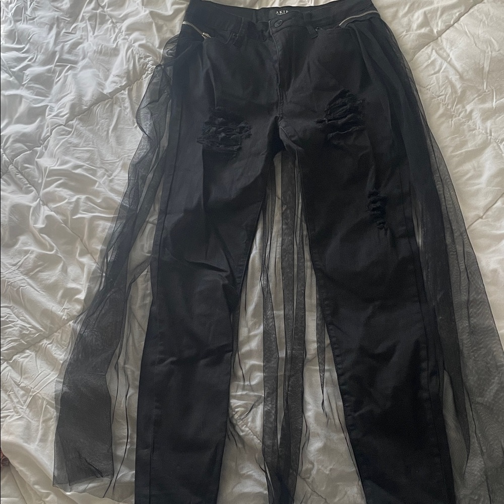 AKIRA Black Skinny Jeans with Sheer Overlay